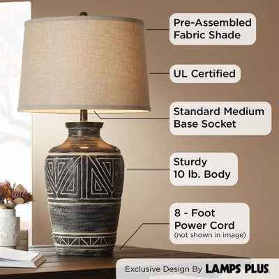  John Timberland Miguel Rustic Table Lamp Southwest 32" Tall Earth Tone Linen Drum Shade For Bedroom Living Room Bedside Nightstand Office Kids House