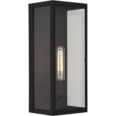  John Timberland Modern Industrial Outdoor Wall Light Fixture Sand Black 14 1/4" Clear Glass For Exterior House Porch Patio Outside