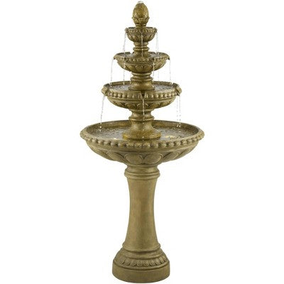  Sag Harbor 66" High Large Italian Outdoor Decor Sand Stone Floor Fountain With Light LED 4-Tier Outside Garden Patio Yard Backyard