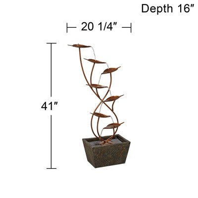  John Timberland Ashton Curved Leaves Modern Cascading Outdoor Floor Water Fountain 41" For Yard Garden Patio Home Deck Porch House Exterior Balcony