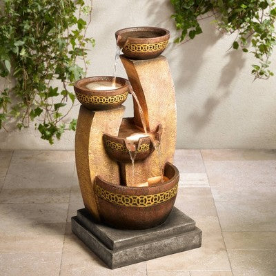  John Timberland Outdoor Floor Water Fountain Four Bowl Cascading Waterfall 41" Tall For Yard Garden Lawn