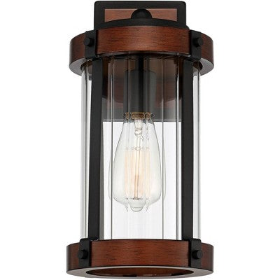  John Timberland Stan Industrial Outdoor Wall Light Fixture Dark Faux Wood Black 13 1/2" Clear Glass For Post Exterior Barn Deck House Porch Yard Patio