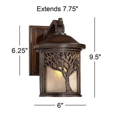  John Timberland Rustic Outdoor Wall Light Fixture Bronze 9 1/2" Tree Etched Glass Sconce For Exterior House Deck Patio Porch Lighting