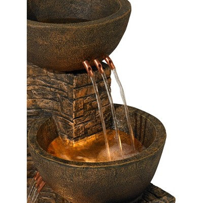  John Timberland Outdoor Floor Water Fountain Three Bowl Floor Cascade 35" For Yard Garden Lawn