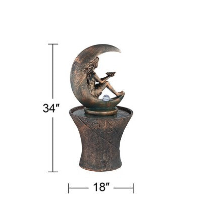 John Timberland Crescent Moon Modern Bubbler Outdoor Floor Water Fountain With LED Light 34" For Yard Garden Patio Home Deck Porch Exterior Balcony