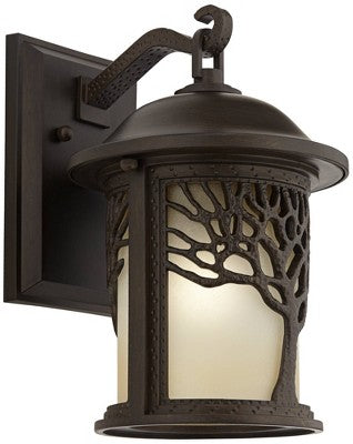  John Timberland Mission Outdoor Wall Light Fixture Bronze Tree Motif 12 1/4" Amber Glass Lantern For Exterior House Porch Patio