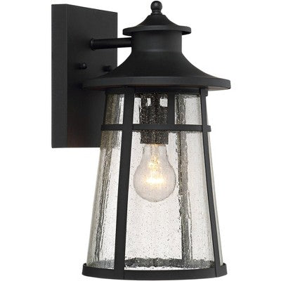  John Timberland Clement Mission Outdoor Wall Light Fixtures Set Of 2 Cast Iron Black 15" Clear Seedy Glass For Post Exterior Barn Deck House Porch