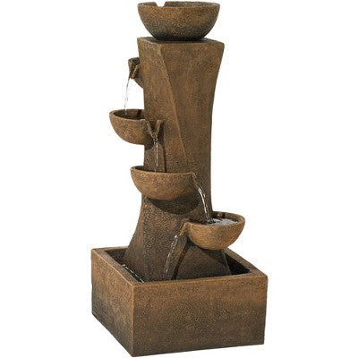  John Timberland Cascading Bowls Rustic Cascading Bowls Outdoor Floor Water Fountain With LED Light 27 1/2" For Yard Garden Patio Home Deck Porch