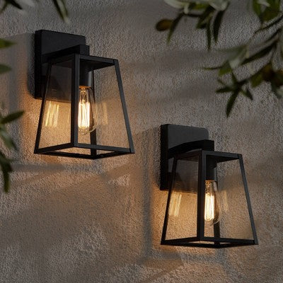  John Timberland Arrington Modern Outdoor Wall Lights Fixtures Set Of 2 Mystic Black 10 3/4" Clear Glass For Exterior Barn Deck House Porch Yard Patio