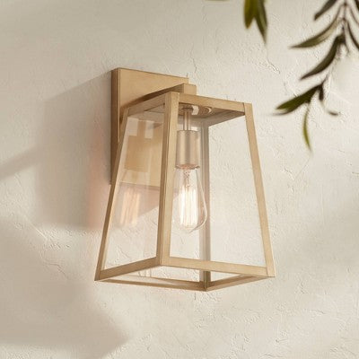 John Timberland Arrington Modern Outdoor Wall Light Fixture Soft Gold Metal 13" Clear Glass For Post Exterior Barn Deck House Porch Yard Posts Patio