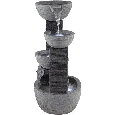 John Timberland Three Cup Modern Japanese Cascading Outdoor Floor Water Fountain With LED Light 31 1/2" For Yard Garden Patio Home Deck Porch Exterior