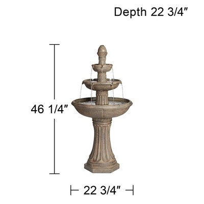  John Timberland Farron Rustic 3 Tier Basin Outdoor Floor Water Fountain With LED Light 46" For Yard Garden Patio Home Deck Porch Exterior Balcony Roof