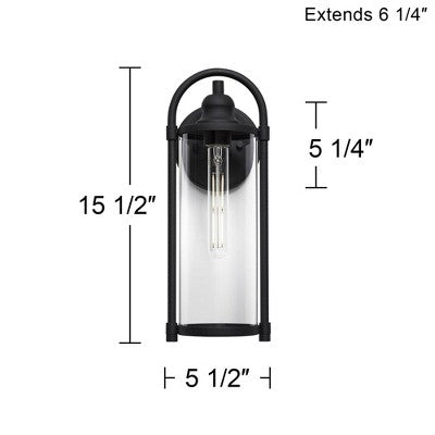  John Timberland Avani 15 1/2" High Modern Outdoor Wall Light Fixture Mount Porch House Exterior Edison Bulb Weatherproof Black Metal Clear Glass Shade