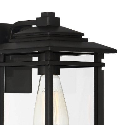  John Timberland North House Mission Outdoor Wall Light Fixtures Set Of 2 Matte Black 12" Clear Glass For Post Exterior Barn Deck House Porch