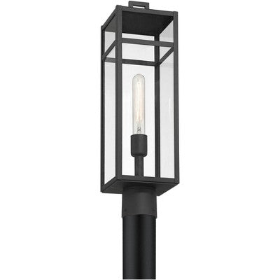  John Timberland San Lucas 21 3/4" High Modern Outdoor Post Light Fixture Pole Porch House Exterior Weatherproof Sand Black Metal Clear Glass Shade