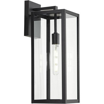  John Timberland Titan Modern Outdoor Wall Light Fixtures Set Of 2 Mystic Black Rectangular Frame 20" Clear Glass For Post Exterior Barn