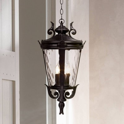  John Timberland Casa Marseille Rustic Outdoor Hanging Light Textured Black 23 3/4" Clear Hammered Glass For Post Exterior Barn Deck House Porch Yard