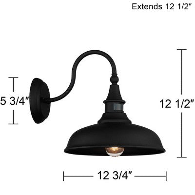  John Timberland Gough Rustic Industrial Wall Light Fixture Set Of 2 Texturized Black Dusk To Dawn Motion Sensor 12 1/2" For Post Exterior Barn Deck