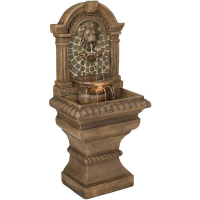  Royal Lions Head 51" High Large Italian Outdoor Decor Faux Stone Floor Fountain With Light Waterfall Outside Garden Patio Yard