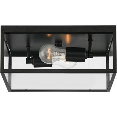  John Timberland Modern Outdoor Ceiling Light Fixture Matte Black 12" Clear Glass Panels Square Exterior House Porch Patio Outside