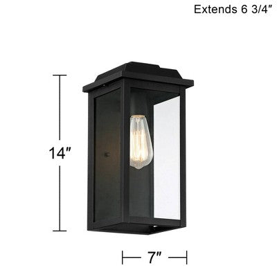  John Timberland Eastcrest Modern Outdoor Wall Light Fixtures Set Of 2 Textured Black Metal 14" Clear Glass For Post Exterior Barn Deck House
