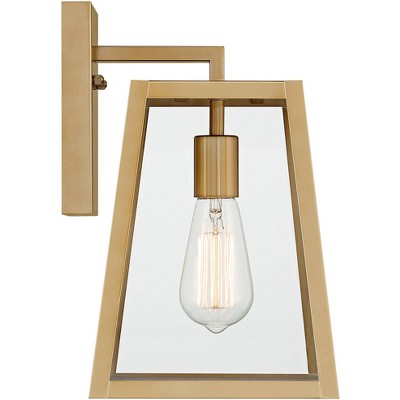  John Timberland Arrington Modern Outdoor Wall Light Fixtures Set Of 2 Soft Gold Metal 13" Clear Glass For Post Exterior Barn Deck House Porch Yard