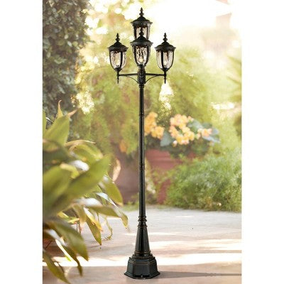  John Timberland Outdoor Post Light Veranda Bronze 102" 4-Light Street Lantern Champagne Hammered Glass For Exterior Garden Yard