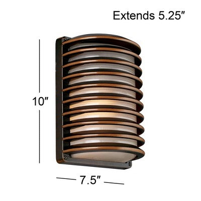  John Timberland Modern Industrial Outdoor Wall Lights Fixtures Set Of 2 Rubbed Bronze 10" Frosted Glass For Exterior House Porch