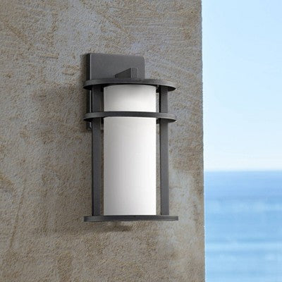  John Timberland Aline Modern Outdoor Wall Light Fixtures Set Of 2 Black Metal LED 13" White Frosted Glass For Post Exterior Barn Deck