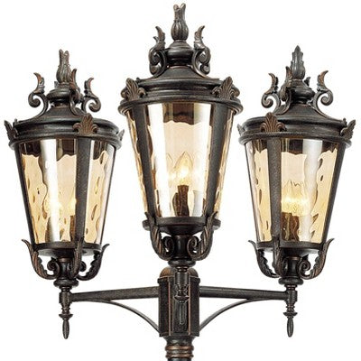  John Timberland Mediterranean Outdoor Post Light Street Lantern 3 Light Veranda Bronze 100" Clear Hammered Glass For Exterior Yard