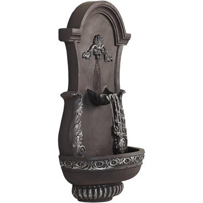  John Timberland Tivoli Grey Ornate Rustic Outdoor 2 Tier Outdoor Wall Water Fountain 33" For Yard Backyard Garden Patio Home Deck Porch House Exterior