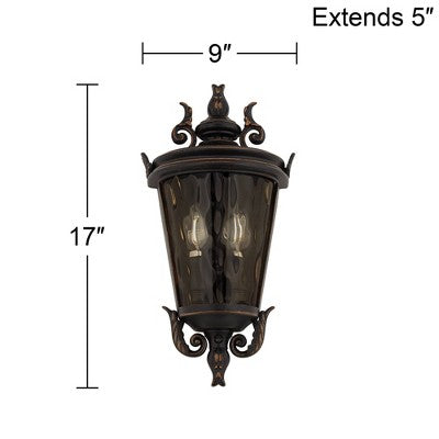  John Timberland Casa Marseille Rustic Outdoor Wall Light Fixture Veranda Bronze Scroll 17" Champagne Hammered Glass For Post Exterior Barn Deck House