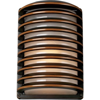 John Timberland Modern Industrial Outdoor Wall Light Fixture Rubbed Bronze Grid 10" Frosted Glass For Post Exterior Barn Deck House Porch Yard Patio