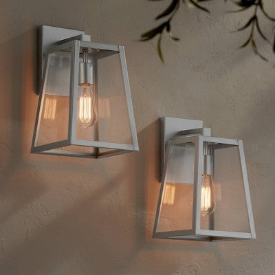  John Timberland Arrington Modern Outdoor Wall Light Fixtures Set Of 2 Silver Metal 13" Clear Glass For Post Exterior Barn Deck House Porch Yard Posts