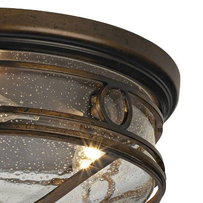  John Timberland Beverly Drive Rustic Flush Mount Outdoor Ceiling Light Bronze 7" Clear Seedy Glass For Post Exterior Barn Deck House Porch Yard Patio