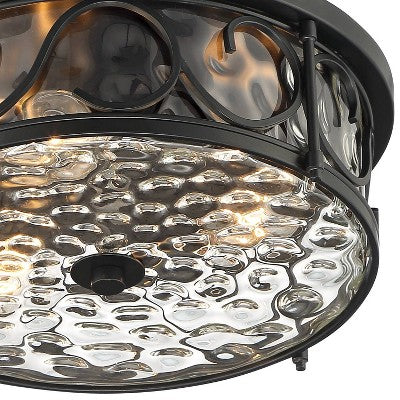  John Timberland Paseo Rustic Industrial Flush Mount Outdoor Ceiling Light Matte Black 6 1/4" Clear Hammered Glass Damp Rated For Post Exterior Barn