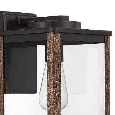  John Timberland Wordsworth Field Rustic Farmhouse Outdoor Wall Light Fixture Dark Bronze Wood Grain 14 1/4" Clear Glass Panels For Post Exterior Deck