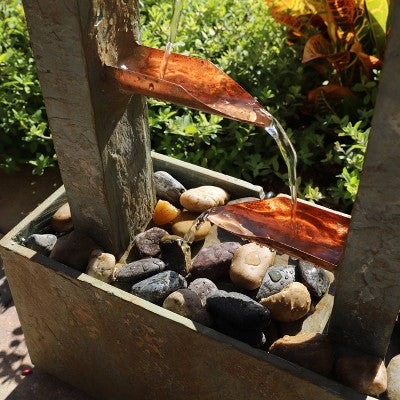  Zigzag Zen 47 3/4" High Large Modern Outdoor Decor Slate And Copper Floor Fountain Cascading Outside Garden Patio Yard Backyard