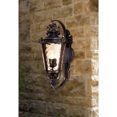  John Timberland Casa Marseille Rustic Outdoor Wall Light Fixture Veranda Bronze Ornate Scroll 36" Champagne Hammered Glass For Post Exterior Barn Deck