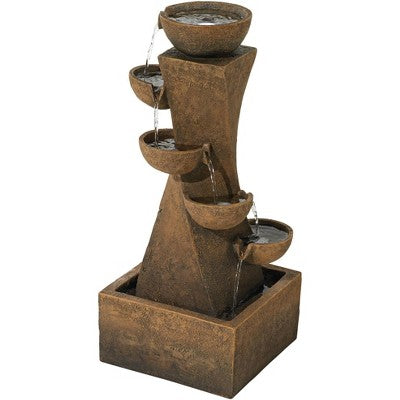  John Timberland Cascading Bowls Rustic Cascading Bowls Outdoor Floor Water Fountain With LED Light 27 1/2" For Yard Garden Patio Home Deck Porch
