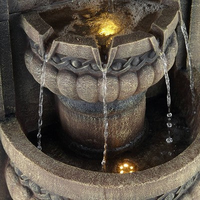  John Timberland Roman Outdoor Floor Water Fountain With Light LED 50" High 2-Tier Lion Face For Yard Garden Patio Deck Home