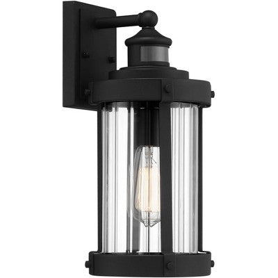  John Timberland Stan Industrial Outdoor Wall Light Fixtures Set Of 2 Textured Black Motion Sensor 15" Clear Glass For Exterior Barn