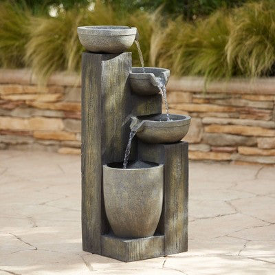  John Timberland Four Tier Rustic Cascading Outdoor Floor Water Fountain With LED Light 40 1/2" For Yard Garden Patio Home Deck Porch House Roof