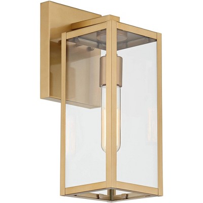  John Timberland Modern Outdoor Wall Light Fixture Soft Gold 14 1/4" Clear Glass For Exterior Barn Deck House Home Porch Yard Patio