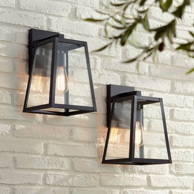  John Timberland Arrington Modern Outdoor Wall Lights Fixtures Set Of 4 Mystic Black 13" Clear Glass For Post Exterior Barn Deck House Porch Yard Patio