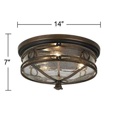  John Timberland Beverly Drive Rustic Flush Mount Outdoor Ceiling Light Bronze 7" Clear Seedy Glass For Post Exterior Barn Deck House Porch Yard Patio