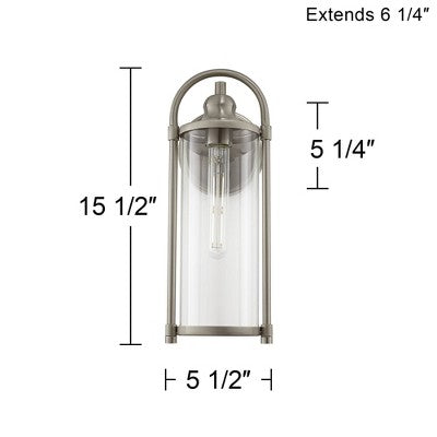  John Timberland Avani 15 1/2" High Modern Indoor/Outdoor Wall Light Porch House Edison Bulb Silver Brushed Nickel Finish Metal Clear Glass Shade