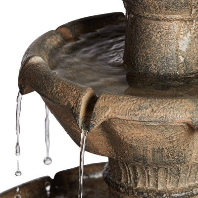  John Timberland Louvre Rustic 3 Tier Cascading Outdoor Floor Water Fountain With LED Light 44" For Yard Garden Patio Home Deck Porch Exterior Balcony