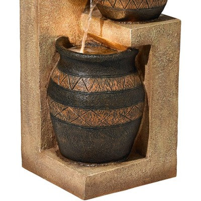  John Timberland Stoneware Bowl And Jar Rustic Cascading Outdoor Floor Water Fountain With LED Light 46" For Yard Garden Patio Home Deck Porch Exterior