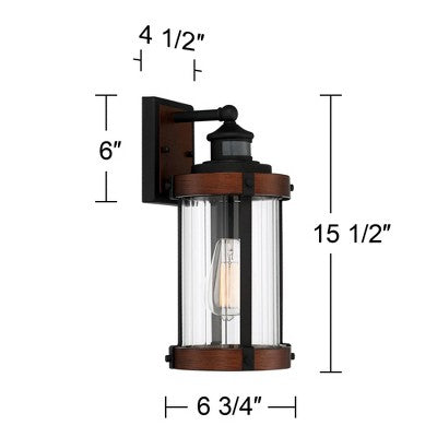  John Timberland Stan Industrial Outdoor Wall Light Fixture Dark Faux Wood Black Motion Sensor 15 1/2" Clear Glass For Post Exterior Barn Deck House